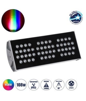 GloboStar® FLOOD-TENA 90224 Προβολέας Wall Washer για Φωτισμό Κτιρίων LED 108W 9180lm 10° DC 24V Αδιάβροχο IP65 Μ43.5 x Π15.5 x Υ18cm RGBW DMX512 - Ασημί - 3 Years Warranty